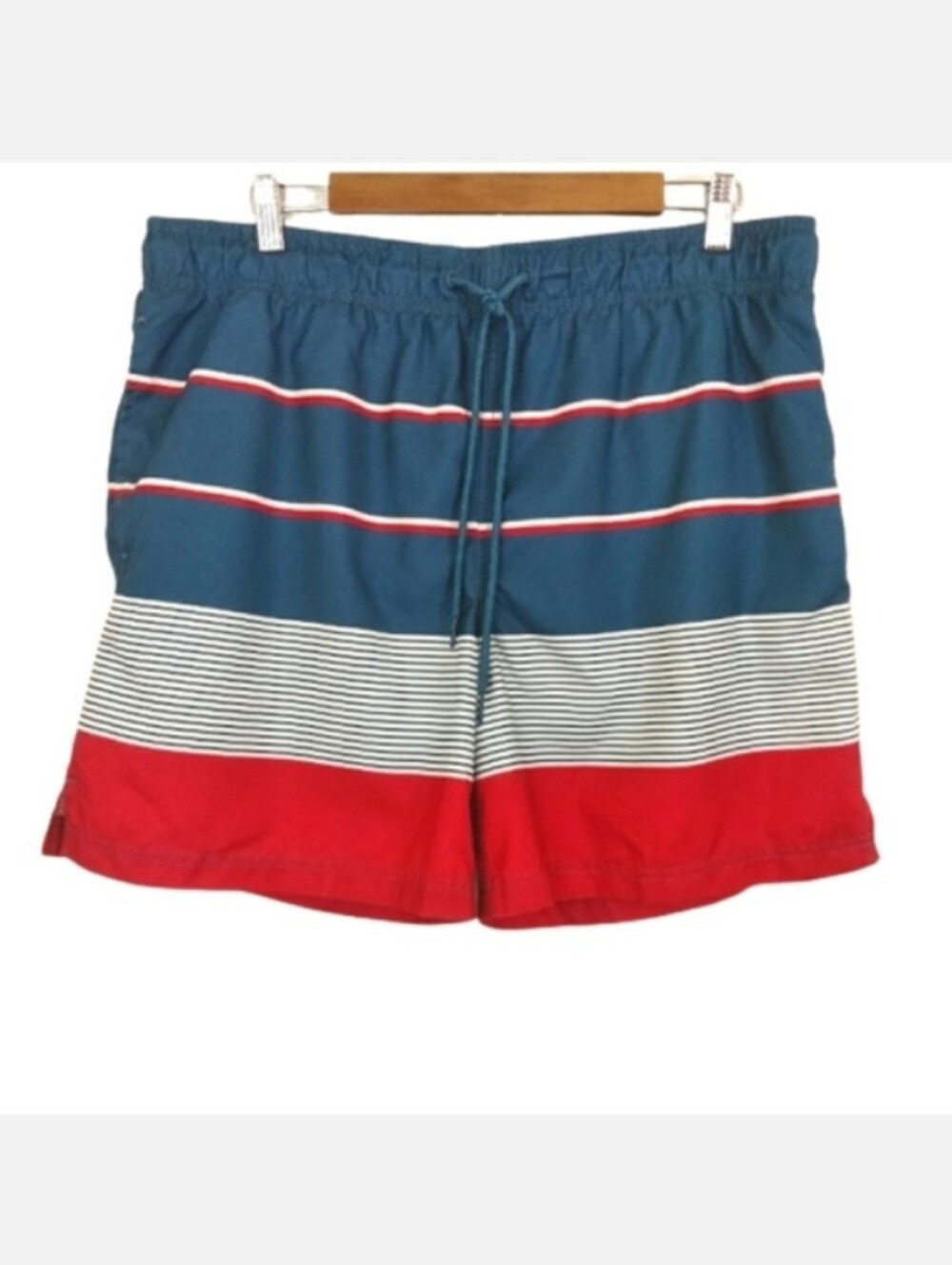 George Red & Navy Blue Striped Mens Large Swimsuit Trunks Bottoms